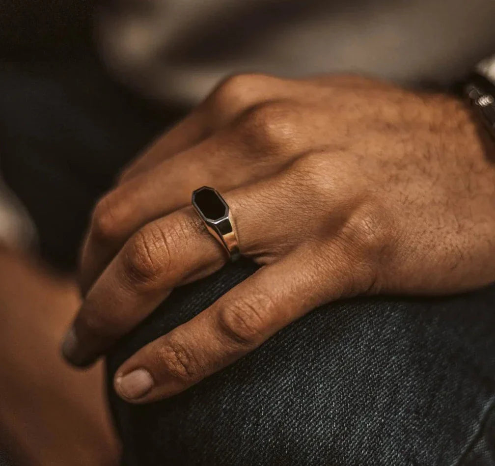 Zyan Gems | Elegant Signet Ring with Natural Black Onyx | Sterling Silver Ring