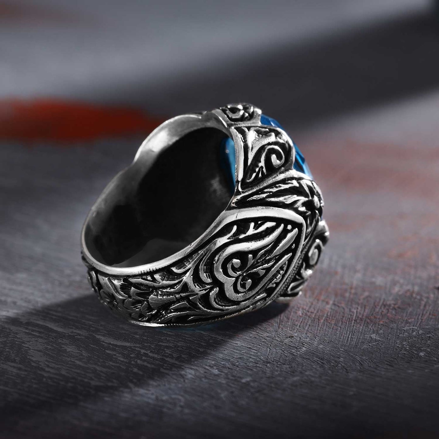 Zyan Gems | Exclusively Designed Ring with Blue Topaz | Sterling Silver Oxidized Ring