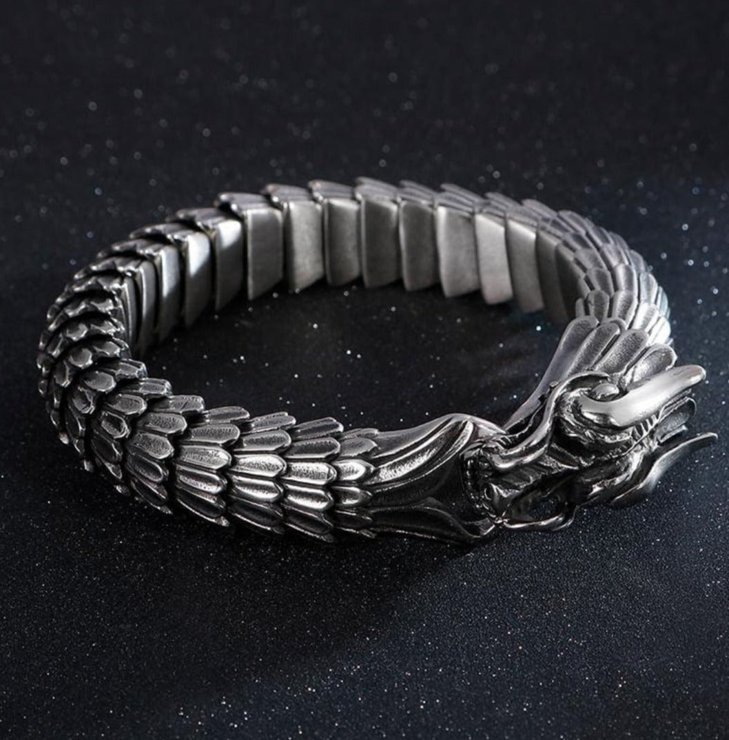 Unique Vintage Dark/Light Oxidized Dragon Bracelet | Sterling Silver Dark/Light Oxidized Bracelet | Unisex