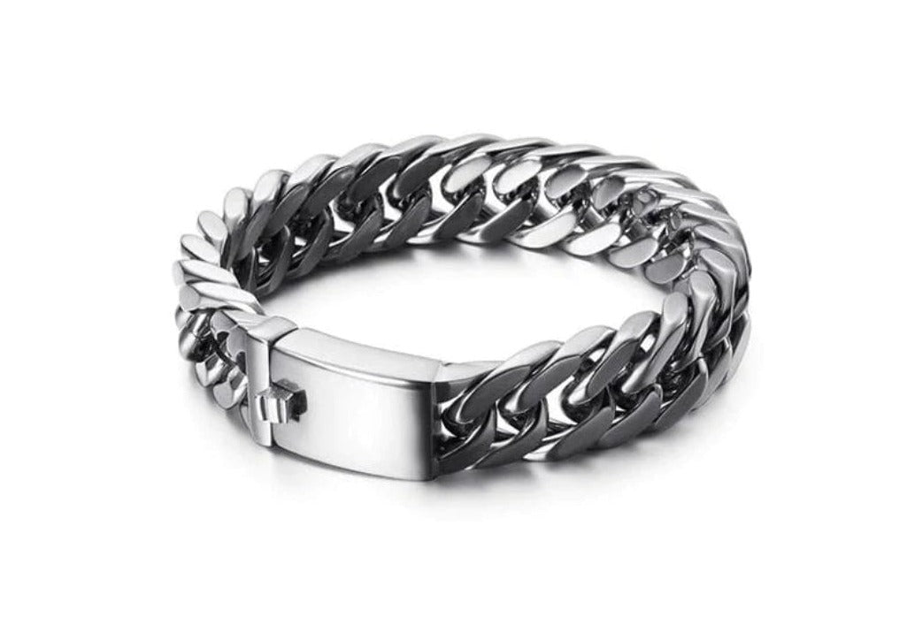 16mm wide, Solid Unique Retro 3 link Cuban High Polished Bracelet for Men | 999 Pure Silver Bracelet Authenticity and