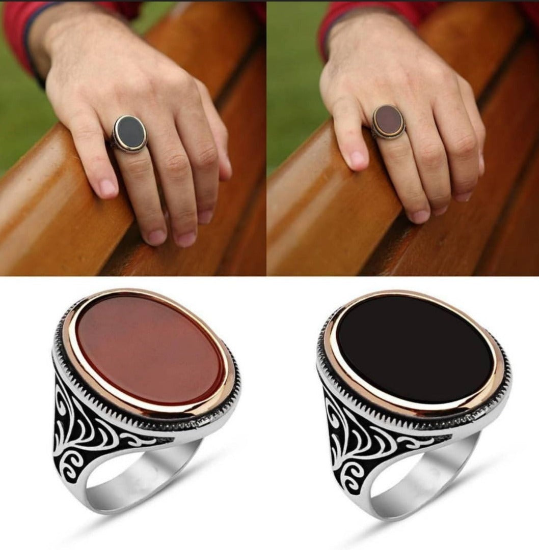 Zyan Gems | Unique Turkish Style Ring with Natural Black Onyx | Sterling Silver Oxidized Ring