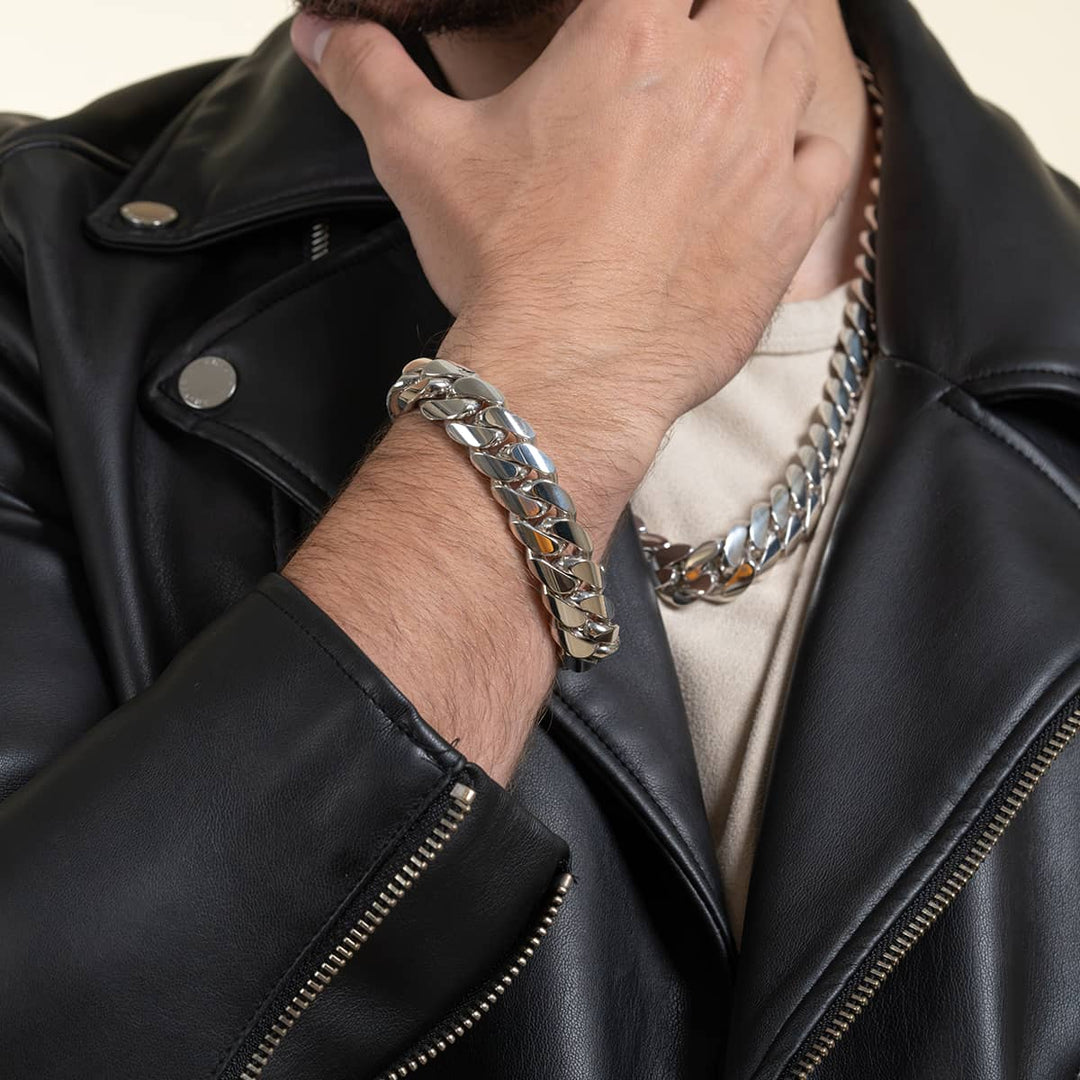 Zyan Gems | 16mm Wide Solid Miami Cuban Link Bracelet Sterling Silver Bracelet