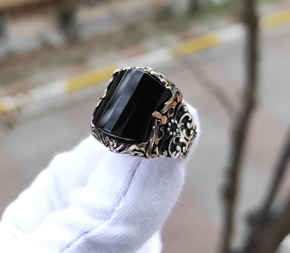Zyan Gems | Unique Designed Turkish Style Ring with Multifaceted Red Zirconia | Sterling Silver Oxidized Ring
