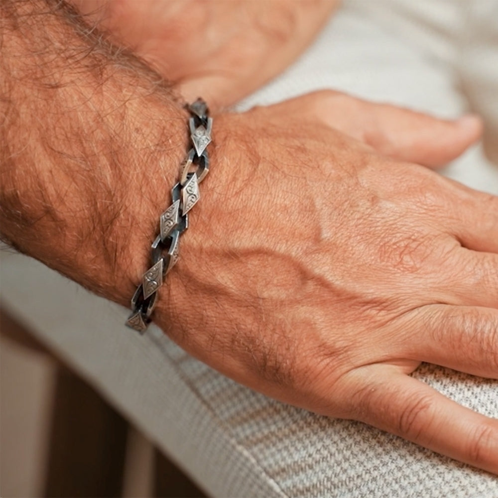 Zyan Gems | Unique Hand Engraved Vintage Oxidized Bracelet | Sterling Silver Bracelet