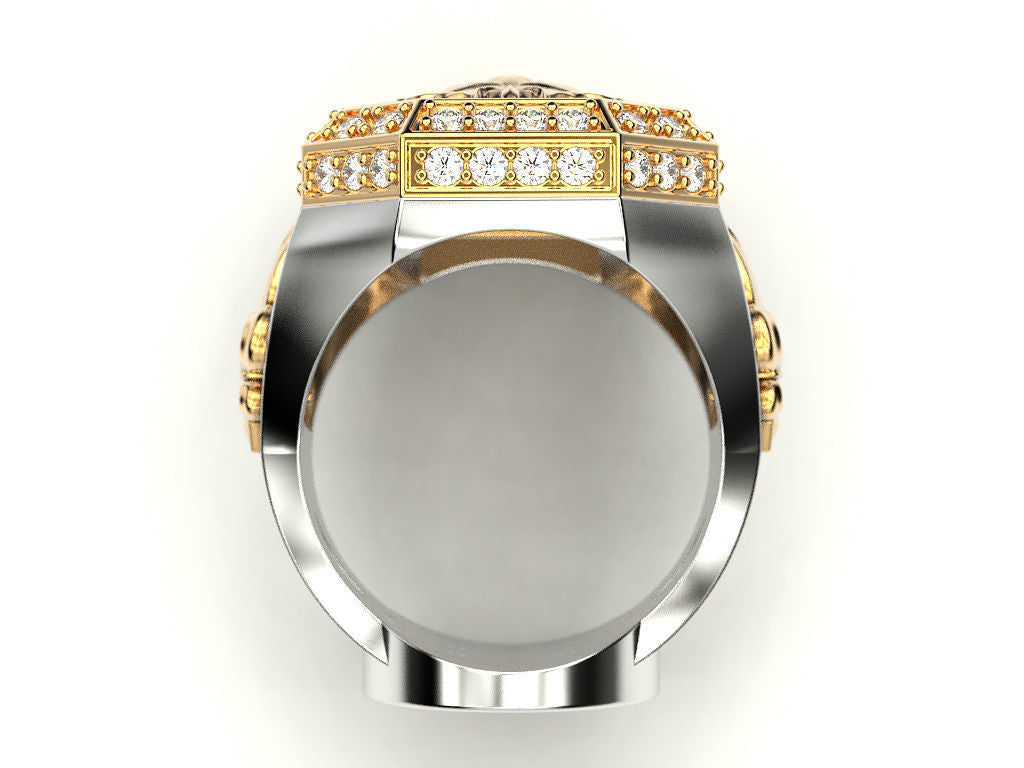 Zyan Gems | Unique Design Two Tone Lion Ring with Illuminati/ Evil Eye Symbol | Gold Micron Plated Sterling Silver Ring