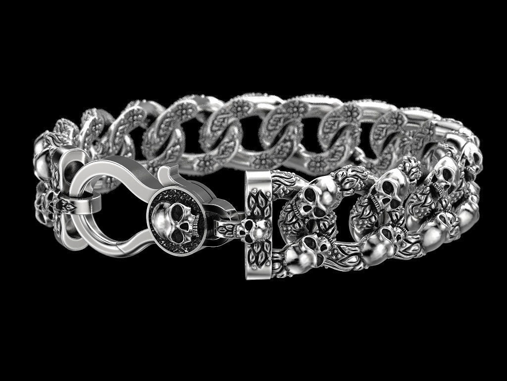 Zyan Gems | Unique Designed Skull Bracelet for Men | Biker Bracelet for Men | Sterling Silver Bracelet