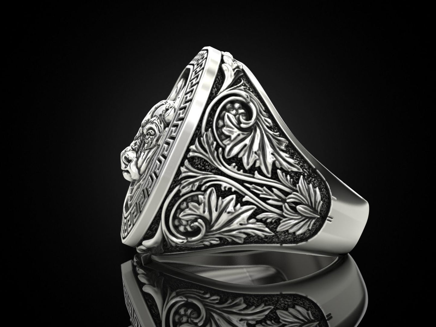 Zyan Gems | Unique Taurus Zodiac Designed Bull Ring | Sterling Silver Oxidized Ring