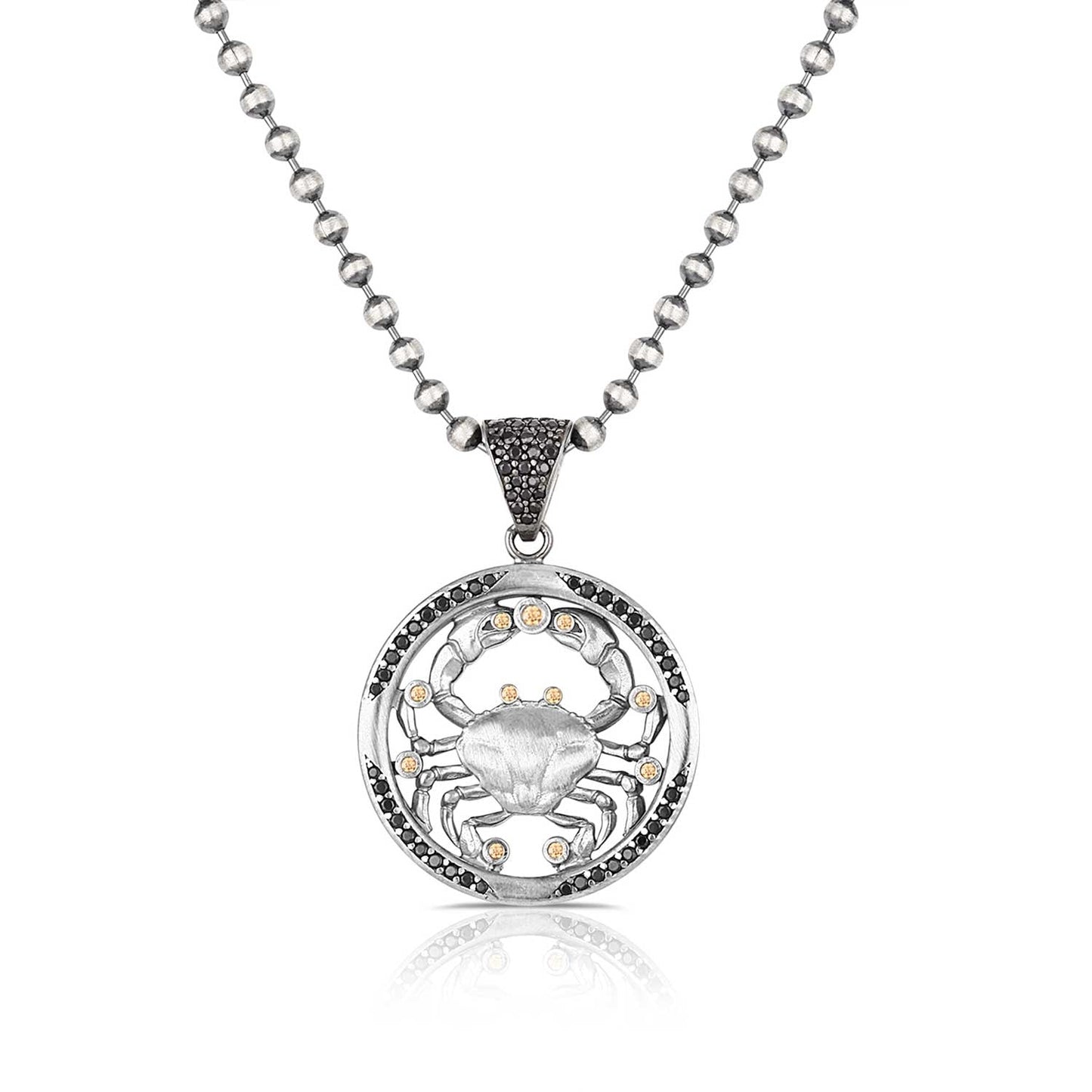 Zyan Gems | Unique Cancer Zodiac Designed Pendant Studded with Black Zircons | Unisex Sterling Silver Oxidized Pendant