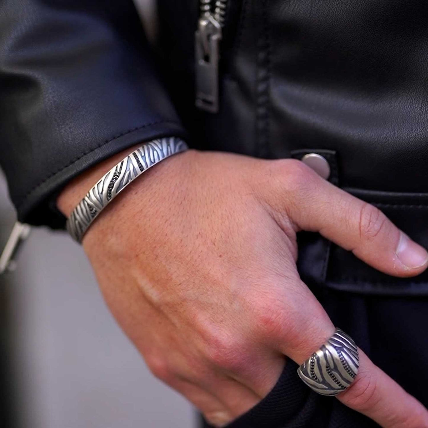 Zyan Gems | Unique Handmade Turkish Style Ring with Black Zircons | Sterling Silver Oxidized Ring