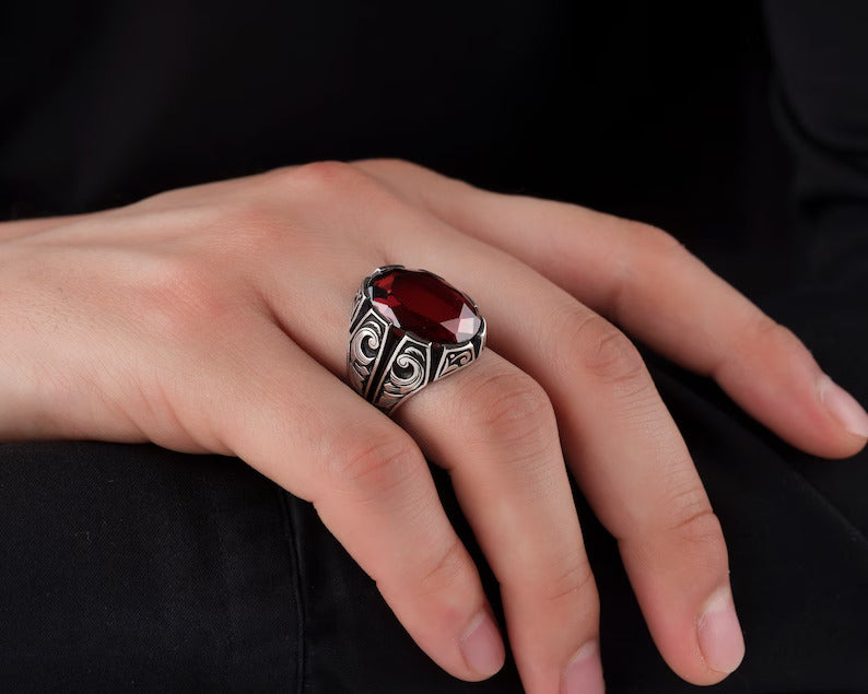 Zyan Gems | Unique Turkish Style Ring with Natural Gomed | Sterling Silver Oxidized Ring