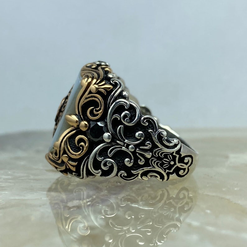 Zyan Gems | Unique Turkish Style Ring with Natural Pearl | Sterling Silver Oxidized Ring