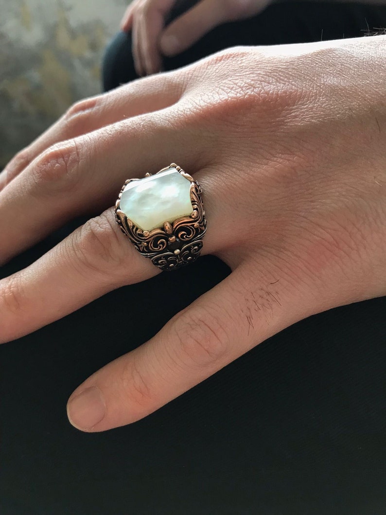 Zyan Gems | Unique Turkish Style Ring with Natural Pearl | Sterling Silver Oxidized Ring