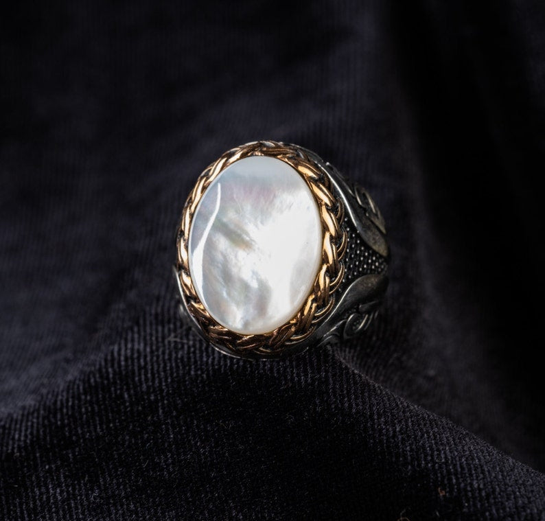 Zyan Gems | Unique Turkish Style Ring with Natural Pearl | Sterling Silver Oxidized Ring