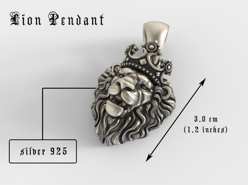 Zyan Gems | Unique Designed Lion with Crown Pendant for Men | Sterling Silver Oxidized Pendant