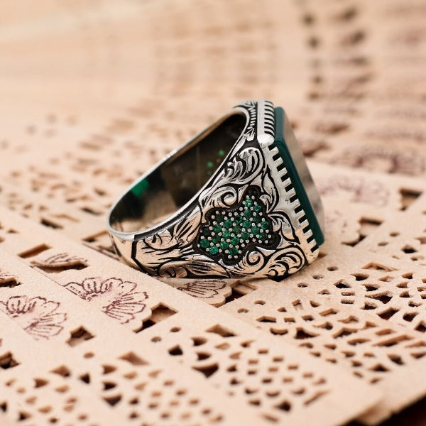 Turkish Handmade Royal Green Agate Luxury Aqeeq Ring