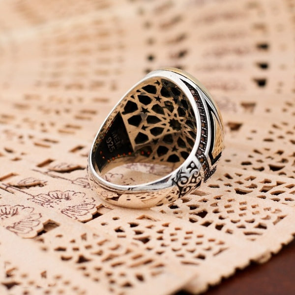 Islamic Yemeni Aqeeq stone Ring, Turkish Handmade Men Ring