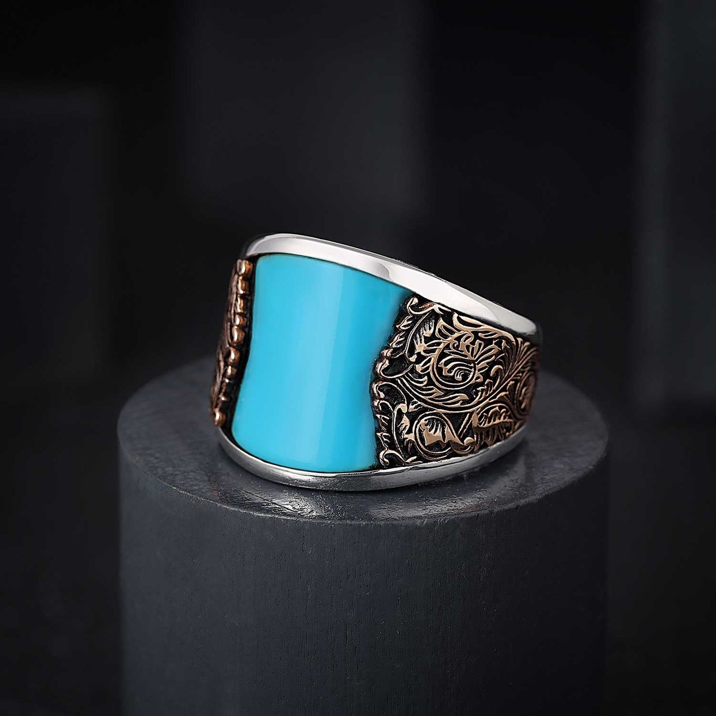 Zyan Gems | Unique Designed Turkish Style Curved Ring with Green Onyx | Sterling Silver Gold Plated Ring