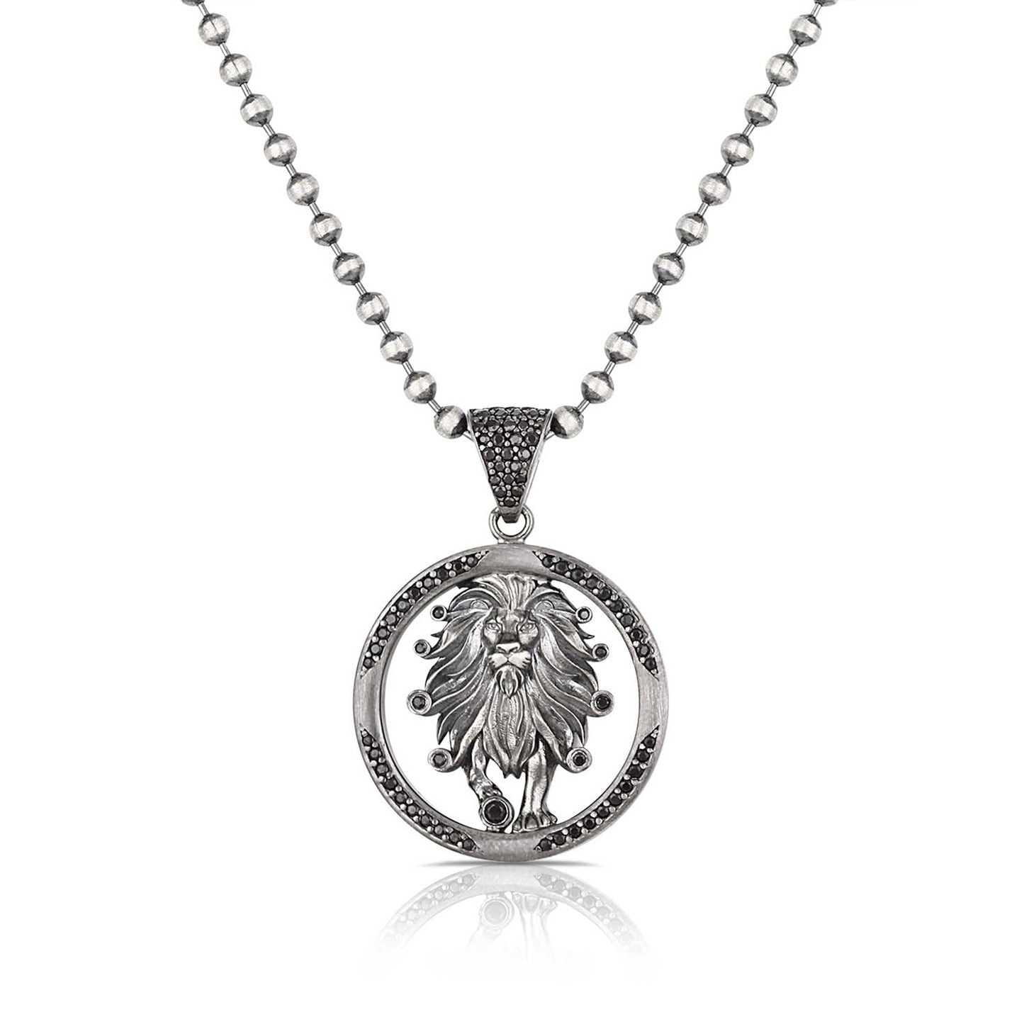 Zyan Gems | Unique Leo Zodiac Designed Pendant Studded with Black Zircons | Unisex Sterling Silver Oxidized Pendant