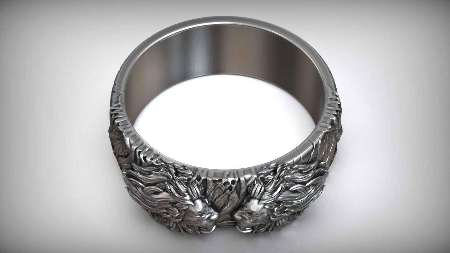 Zyan Gems | Unique Designed Band Ring with Lion | Sterling Silver Oxidized Ring