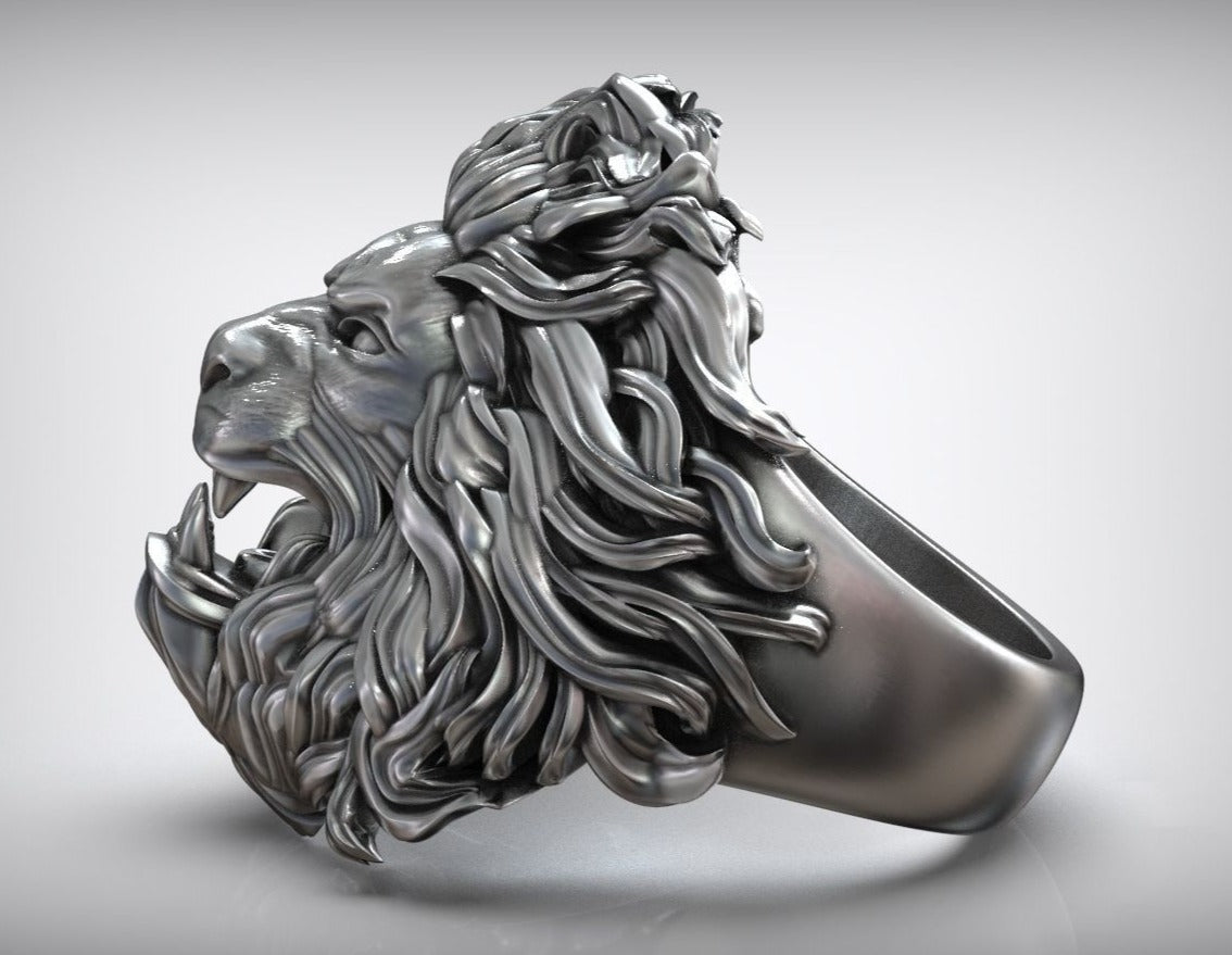 Zyan Gems | Unique Designed Ferocious Lion Ring | Sterling Silver Oxidized Ring