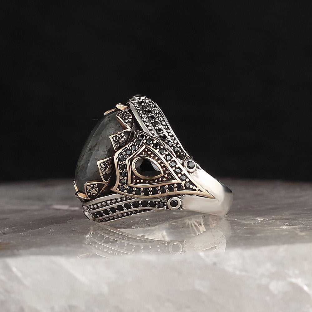 Natural Labradorite Ring, Handmade Men Silver Ring