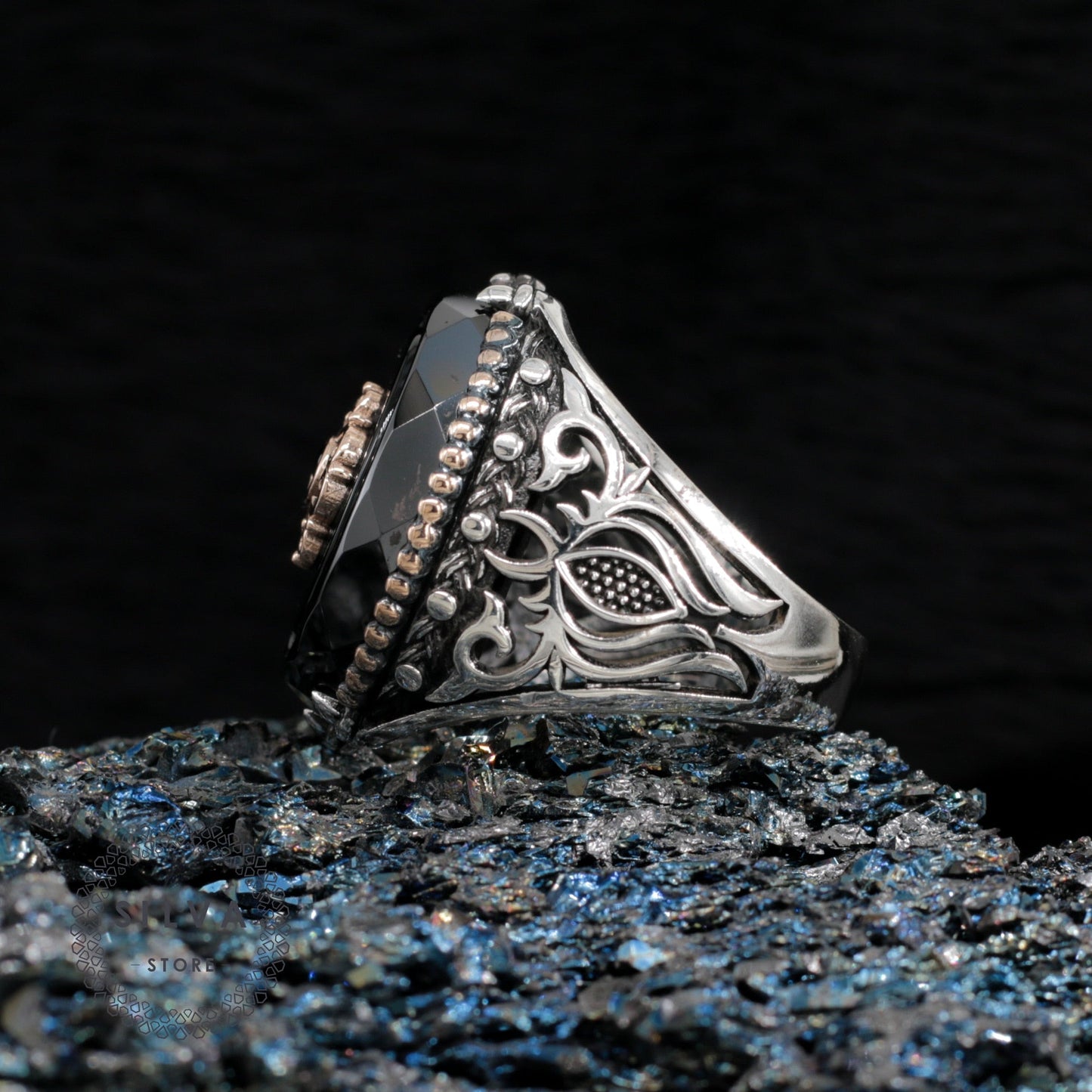 Turkish Onyx Stone And Special Zircon Cut Ring