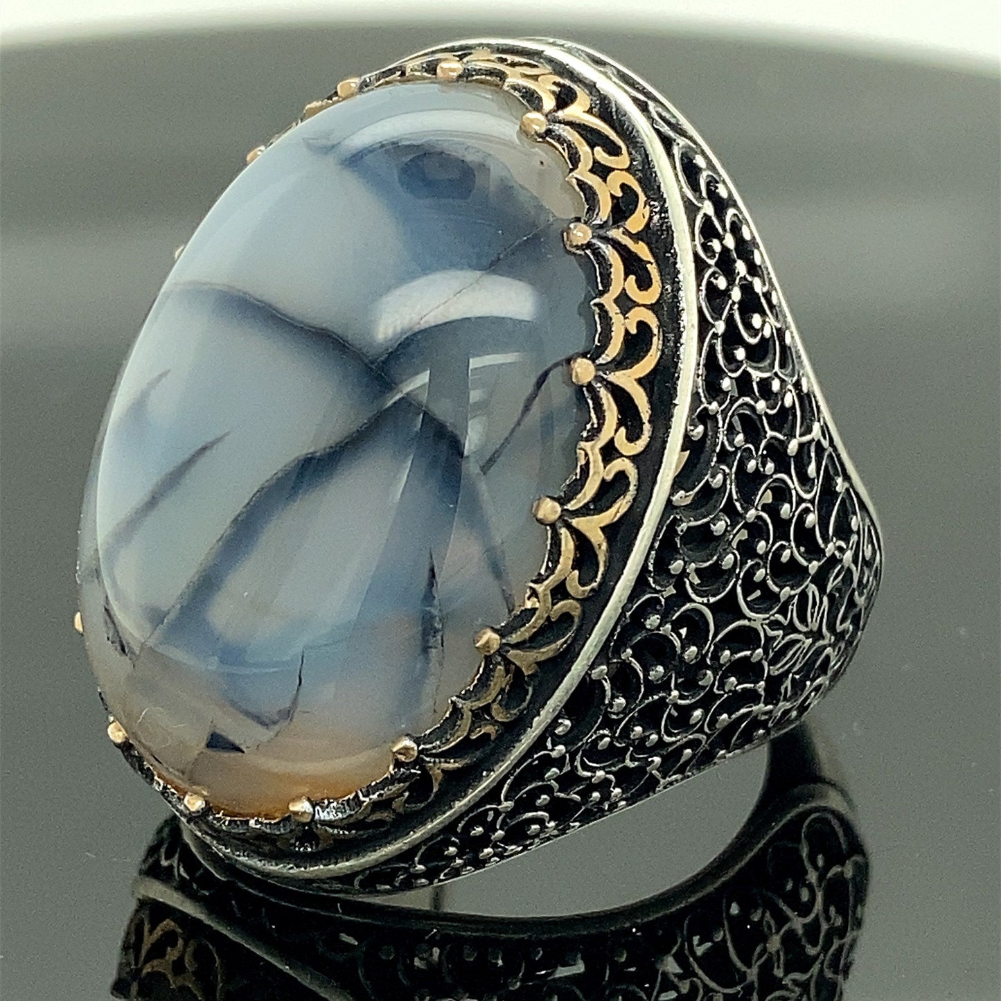 Turkish Yemeni Agate Big Stone Ring Handmade Special Design