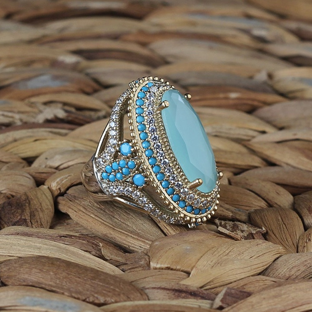 Turkish Aquamarine Ring For Women, Handmade Ring