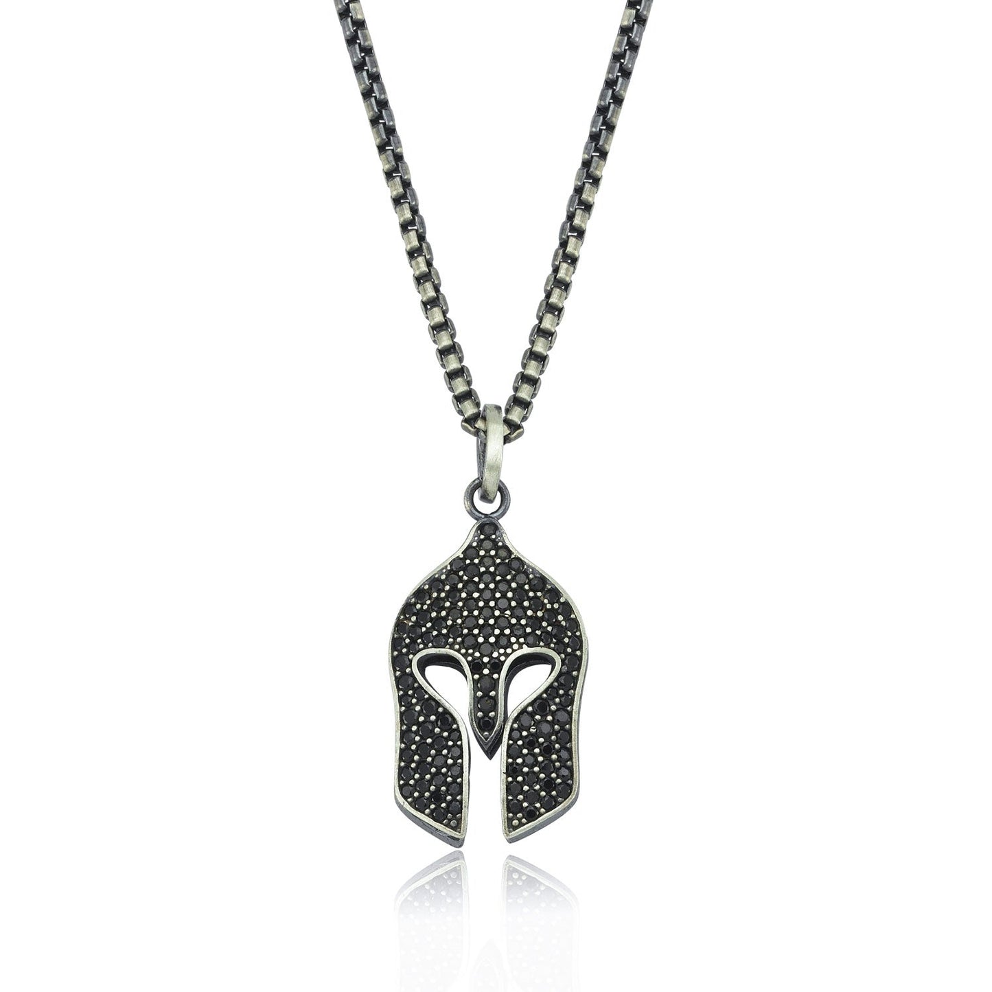 Zyan Gems | Unique Designed Roman Helmet Pendant Studded with Black Zircons for Men | Sterling Silver Oxidized Pendant