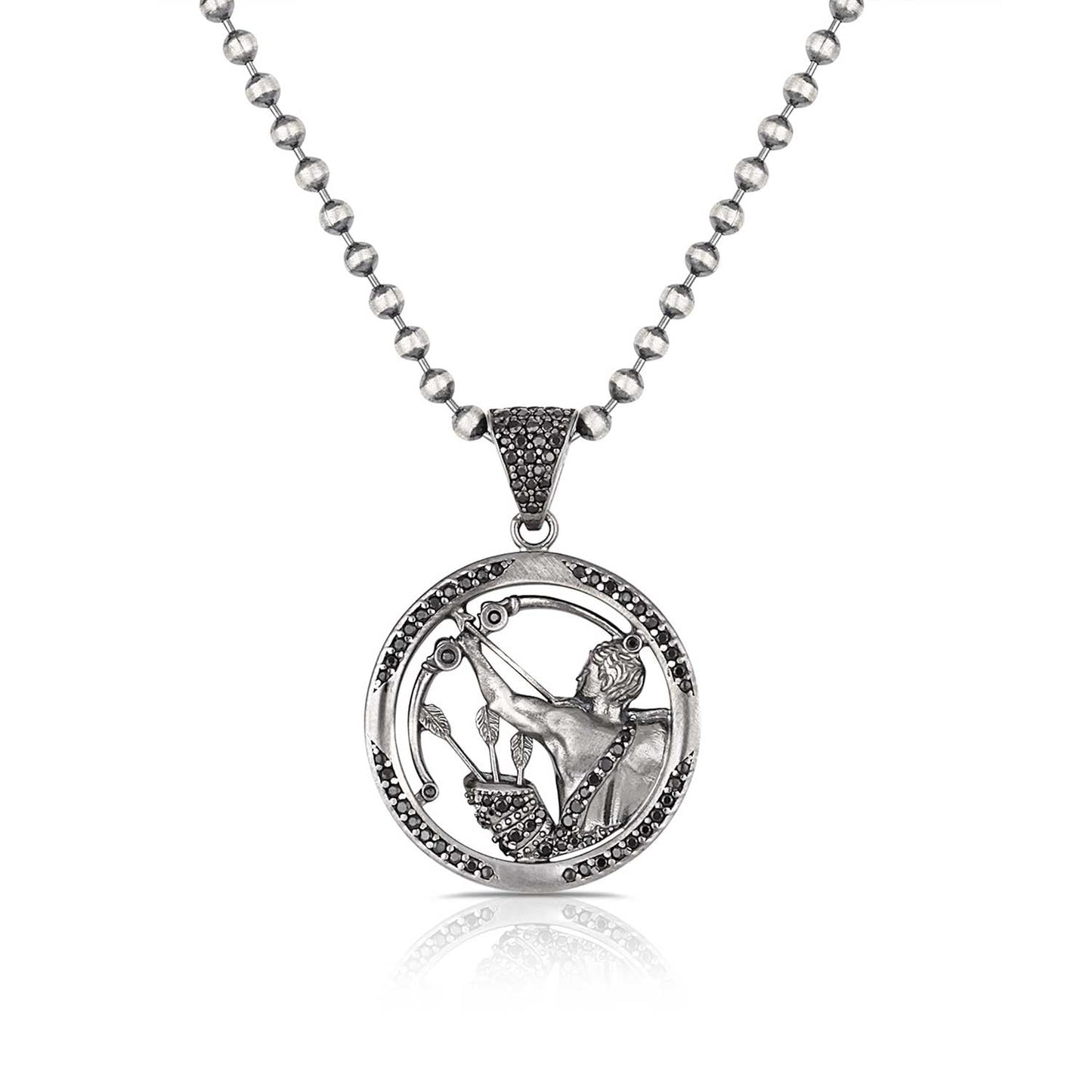 Zyan Gems | Unique Sagittarius Zodiac Designed Pendant Studded with Black Zircons | Unisex Sterling Silver Oxidized Pendant