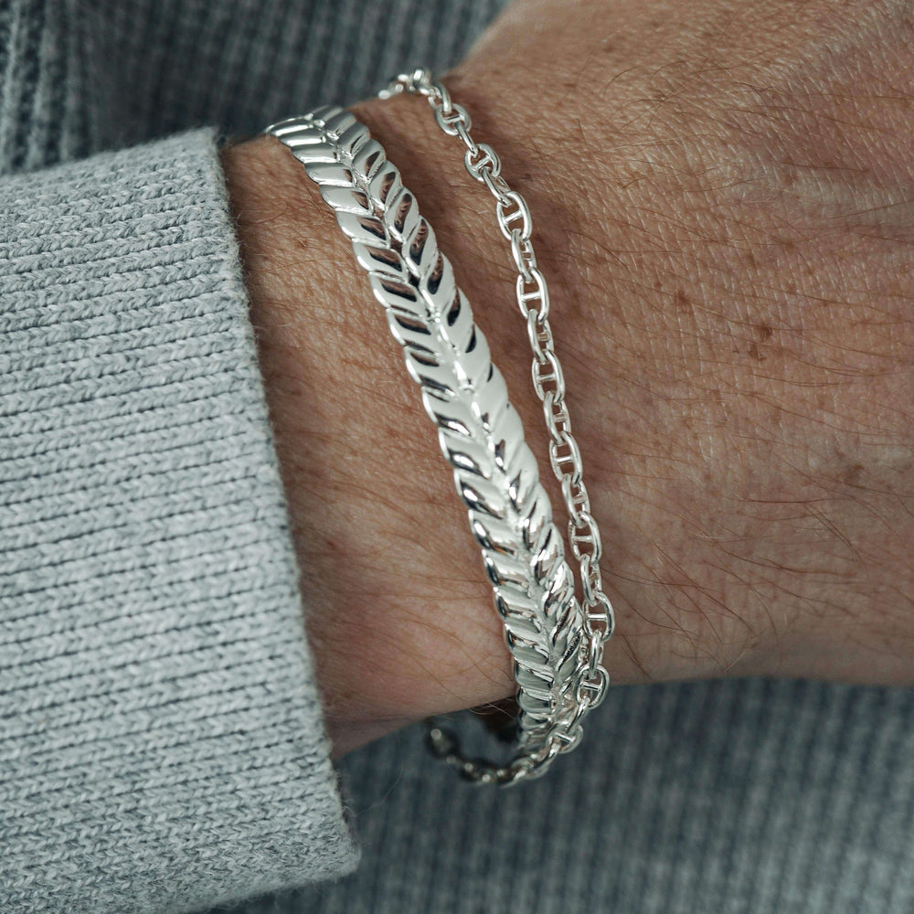 Zyan Gems | Adjustable Leaf Style Bangle/kadaa/Handcuff for Men & Boys | Sterling Silver Bracelet