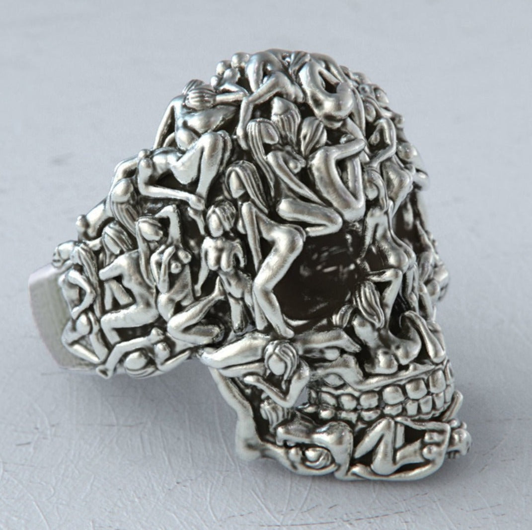 Zyan Gems | Unique Designed Women's Body Skull Ring | Sterling Silver Oxidized Ring
