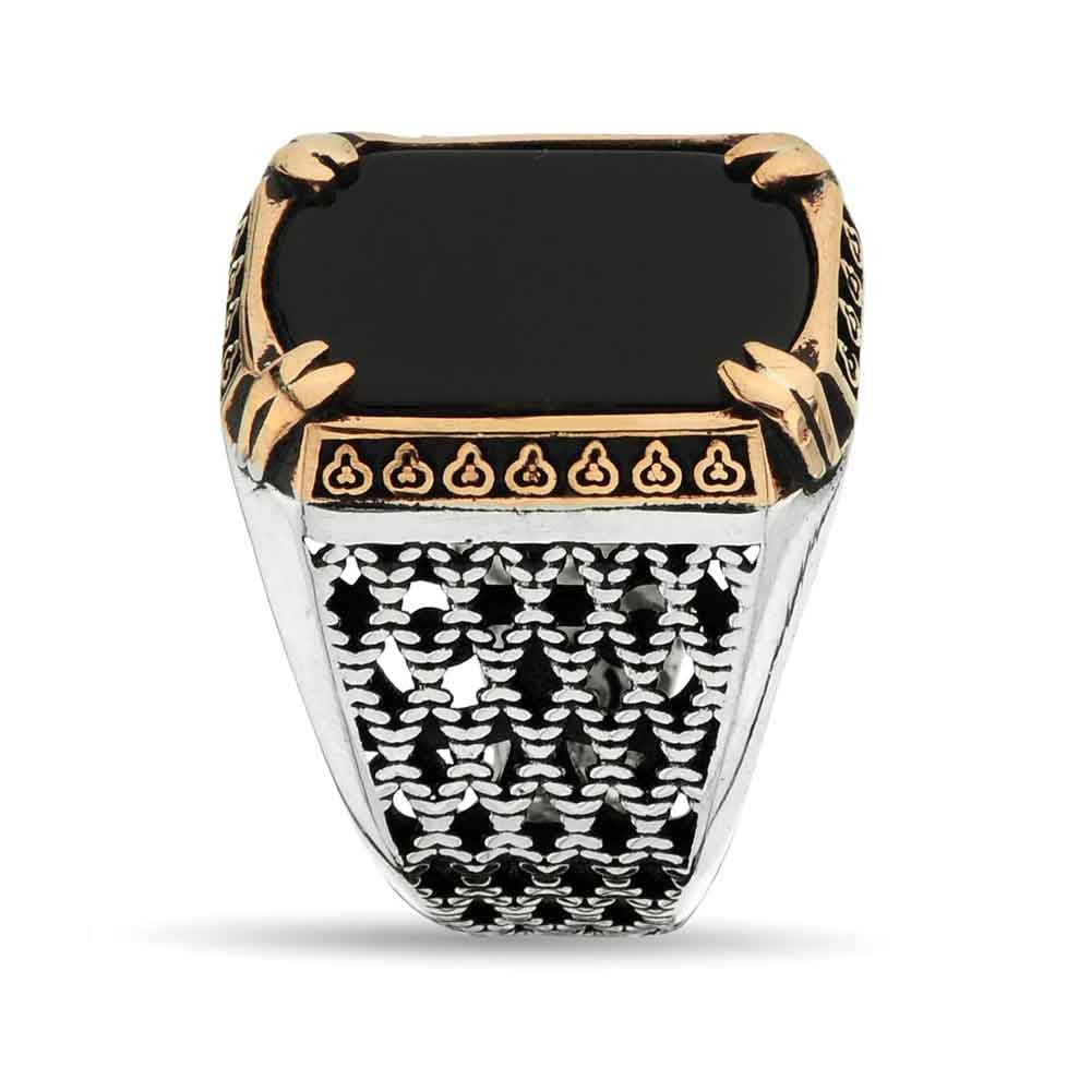 Zyan Gems | Unique Turkish Style Ring with Natural Black Onyx | Sterling Silver Oxidized Ring