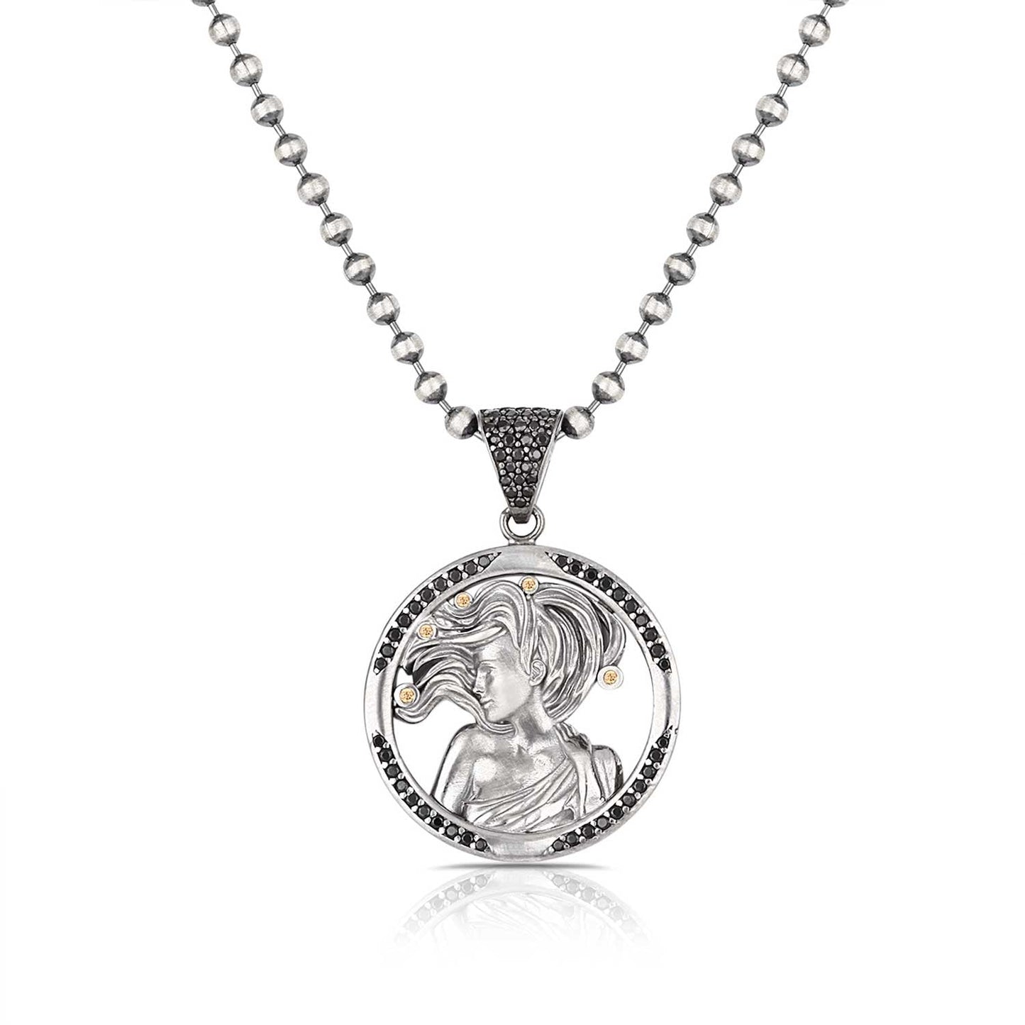 Zyan Gems | Unique Virgo Zodiac Designed Pendant Studded with Black Zircons | Unisex Sterling Silver Oxidized Pendant
