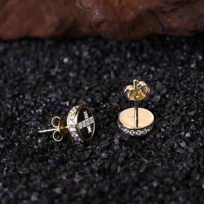 Zyan Gems | Round Diamond Cross Stud Earrings for Men | Rhodium Plated  Sterling Silver | Jewellery for Men