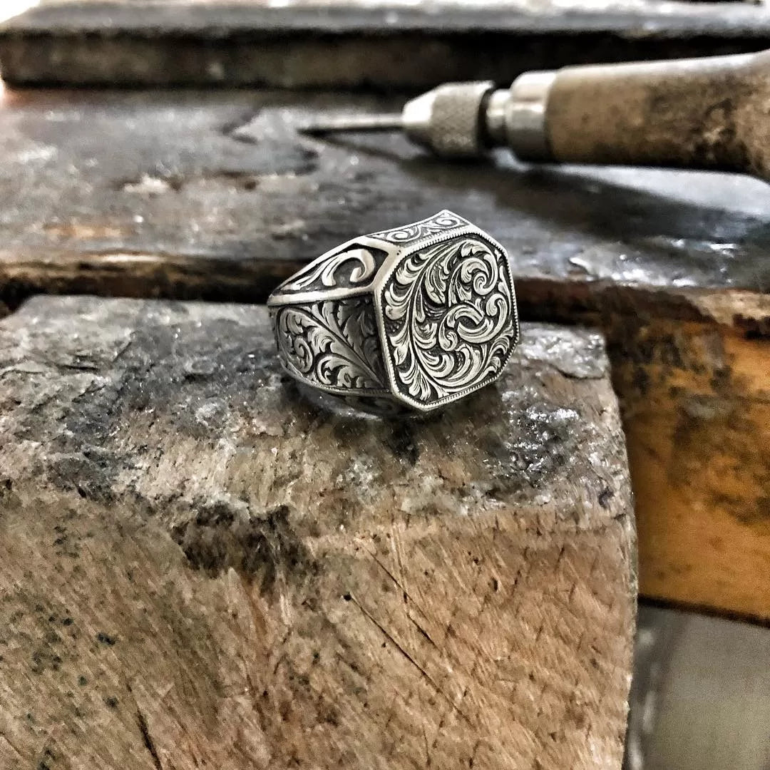 Zyan Gems | Exclusive Hand Engraved Ring for Men, Oxidized Sterling Silver  Ring | Jewellery for Men