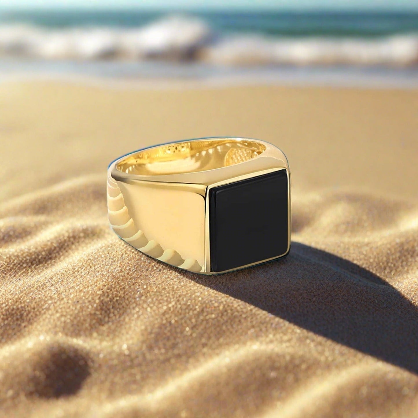 Zyan Gems | Exclusive Classic Gold Signet Statement Ring with Natural Black Onyx/ Red Agate, Sterling Silver  Ring | Jewellery for Men