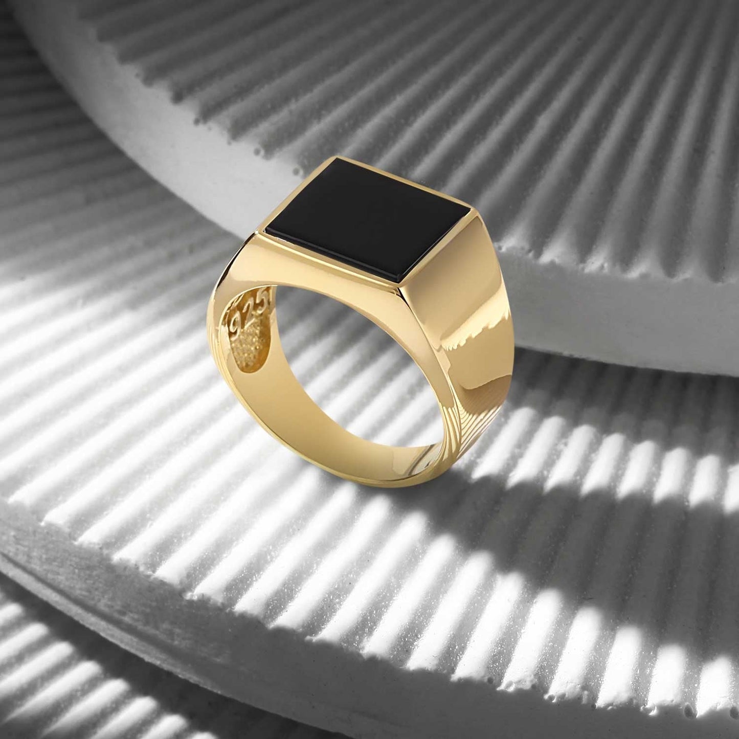 Zyan Gems | Exclusive Classic Gold Signet Statement Ring with Natural Black Onyx/ Red Agate, Sterling Silver  Ring | Jewellery for Men
