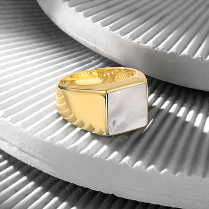 Zyan Gems | Exclusive Classic Gold Signet Statement Ring with Natural Pearl/ Tiger Eye, Sterling Silver  Ring | Jewellery for Men