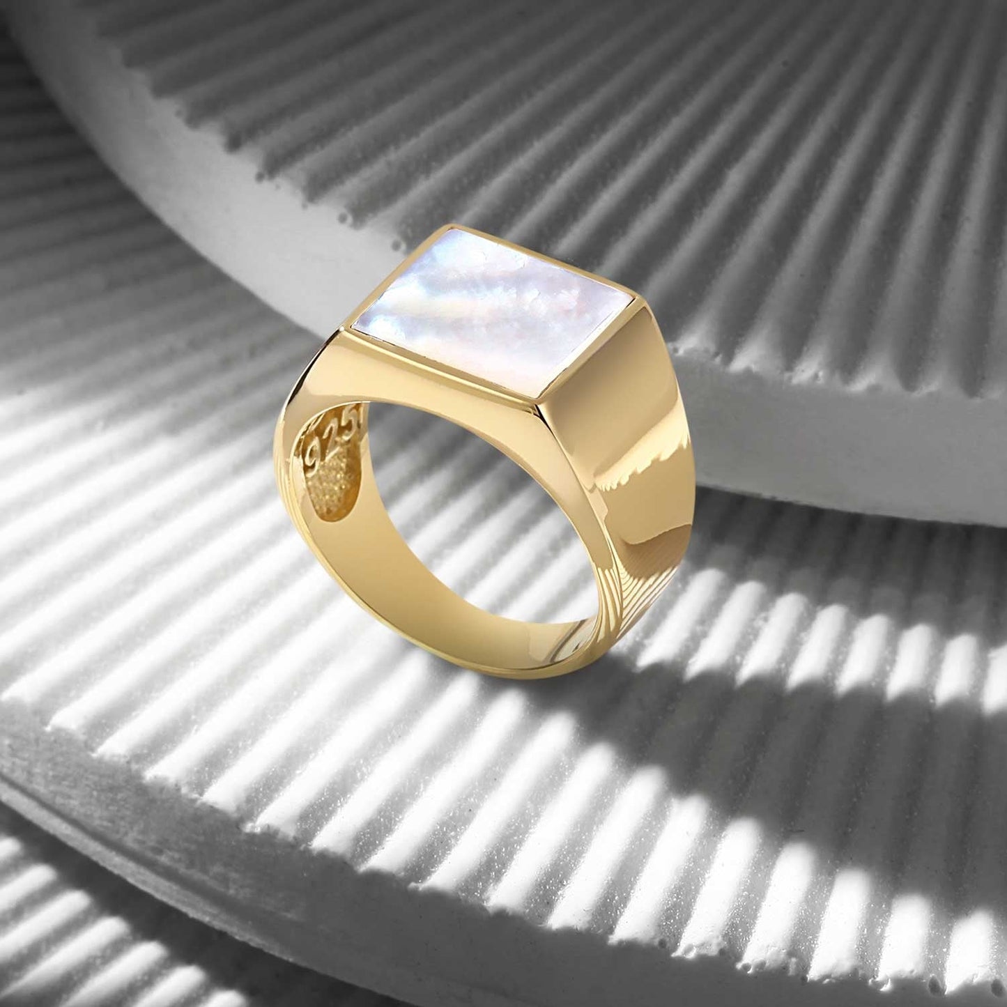 Zyan Gems | Exclusive Classic Gold Signet Statement Ring with Natural Pearl/ Tiger Eye, Sterling Silver  Ring | Jewellery for Men