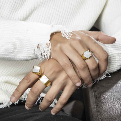 Zyan Gems | Exclusive Classic Gold Signet Statement Ring with Natural Pearl/ Tiger Eye, Sterling Silver  Ring | Jewellery for Men
