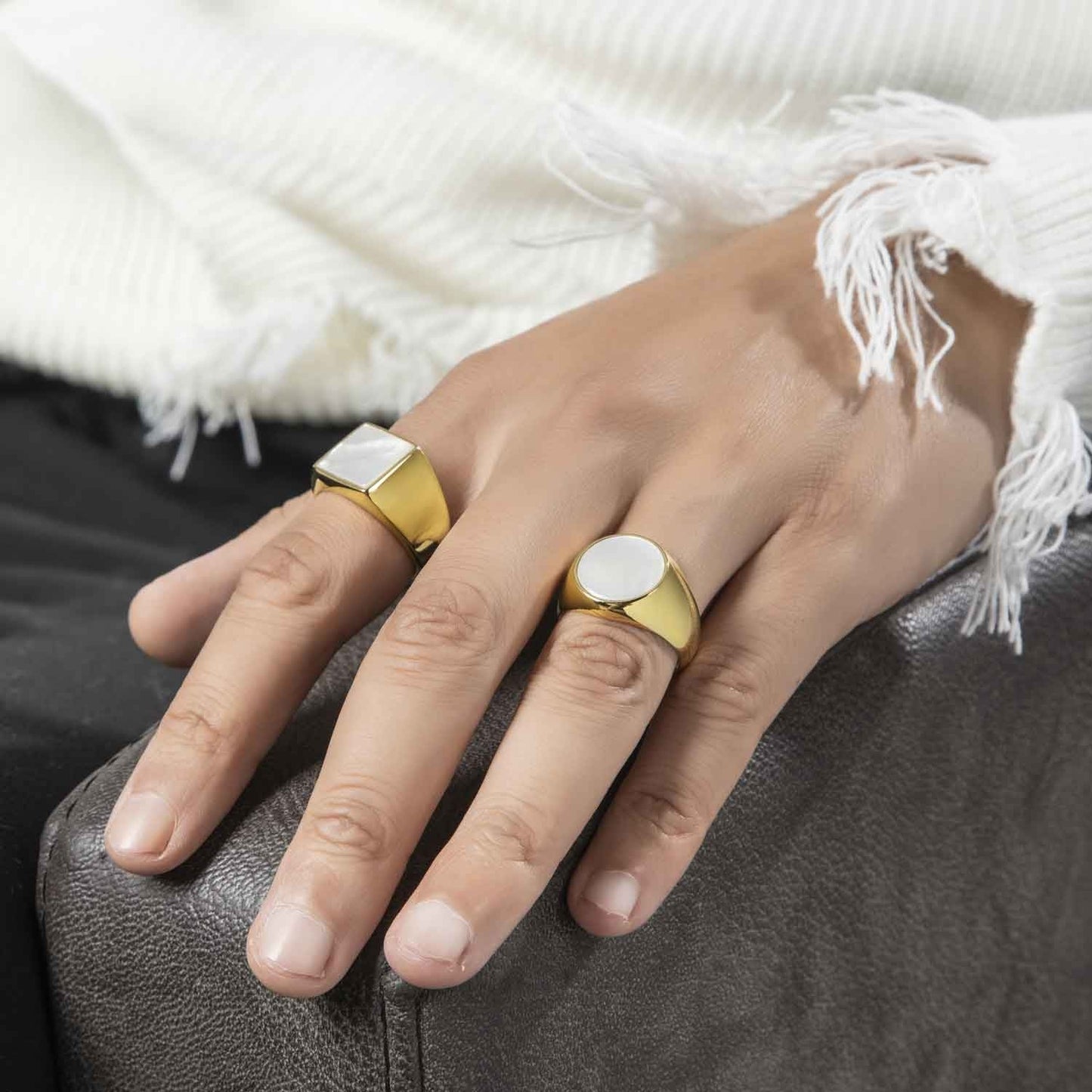 Zyan Gems | Exclusive Classic Gold Signet Statement Ring with Natural Pearl/ Tiger Eye, Sterling Silver  Ring | Jewellery for Men