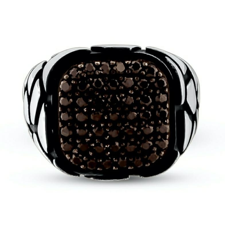 Zyan Gems | Exclusive Classic Signet Statement Ring Studded with Black Zircons, Sterling Silver  Ring | Jewellery for Men