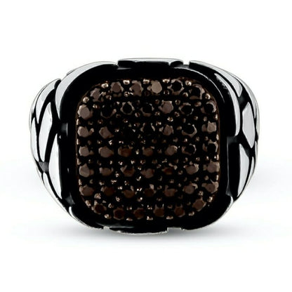 Zyan Gems | Exclusive Classic Signet Statement Ring Studded with Black Zircons, Sterling Silver  Ring | Jewellery for Men