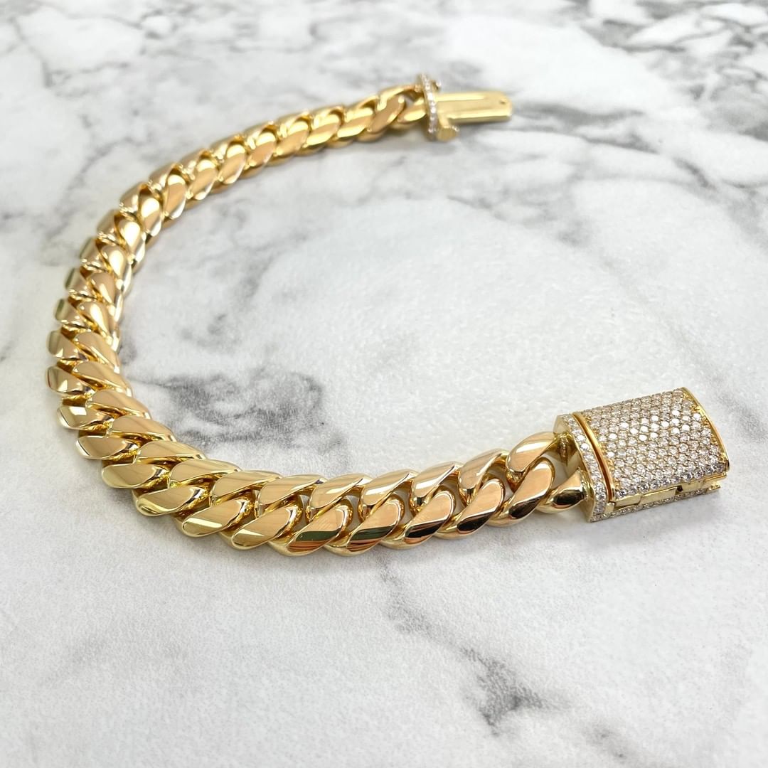 Zyan Gems | Solid 16mm Miami Cuban Link Bracelet with Iced Lock |  Gold Micron Plated on  Sterling Silver Bracelet with AAA+ Quality Swarovski Diamonds
