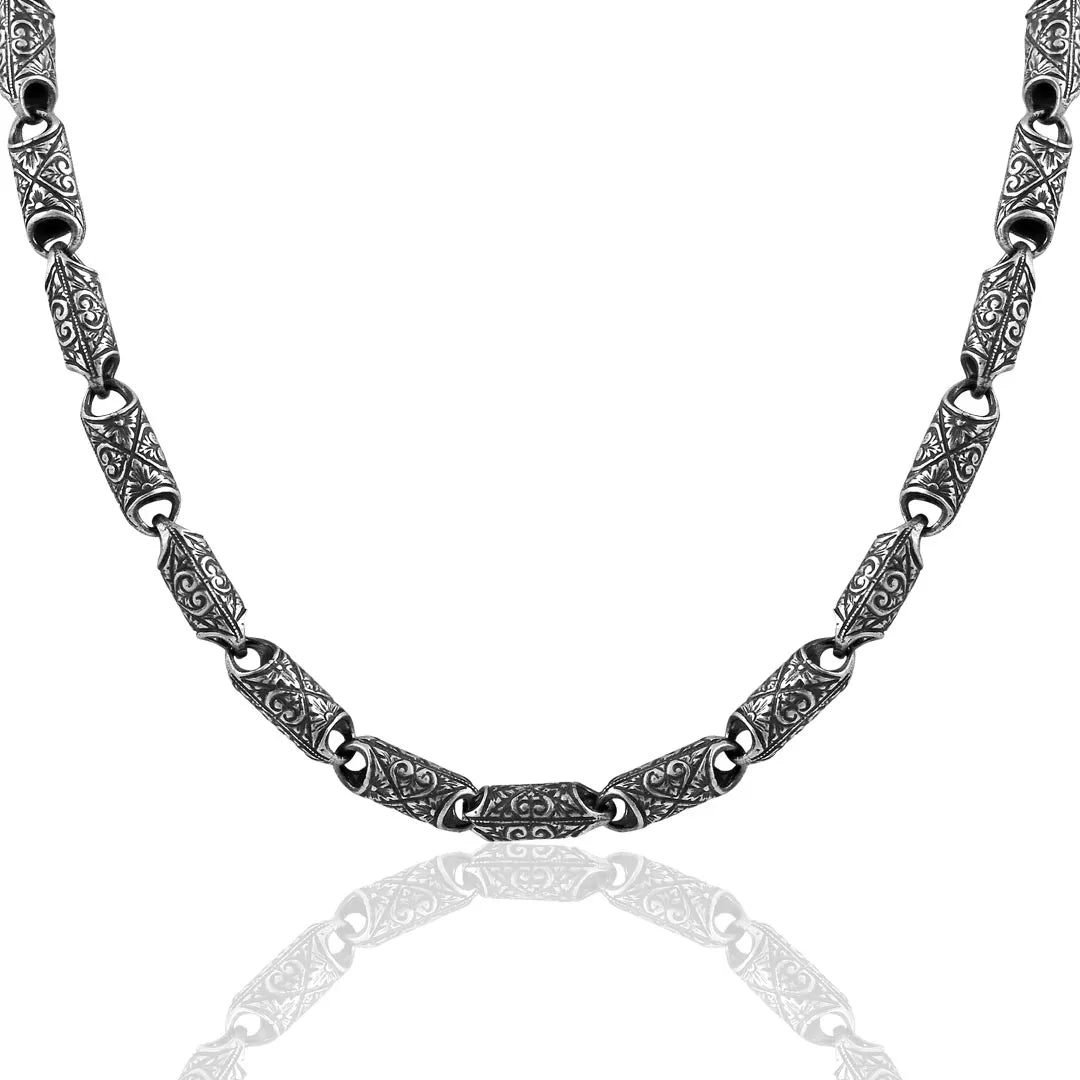 Zyan Gems | Unique Vintage Artistry Cyllendrical Oxidized Chain |  Sterling Silver Chain