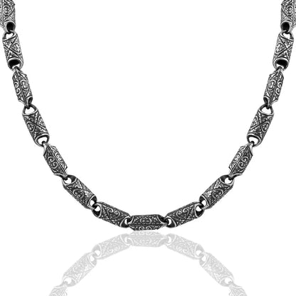 Zyan Gems | Unique Vintage Artistry Cyllendrical Oxidized Chain |  Sterling Silver Chain