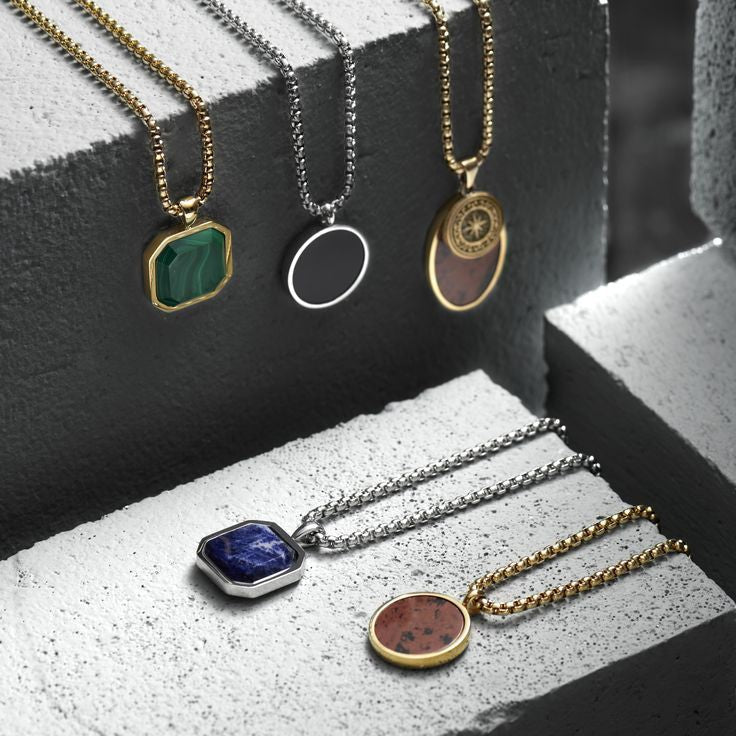 Zyan Gems | Unique Designed  Gold Micron Plated Silver Pendant in Natural Malachite for Men,  Sterling Silver Pendant