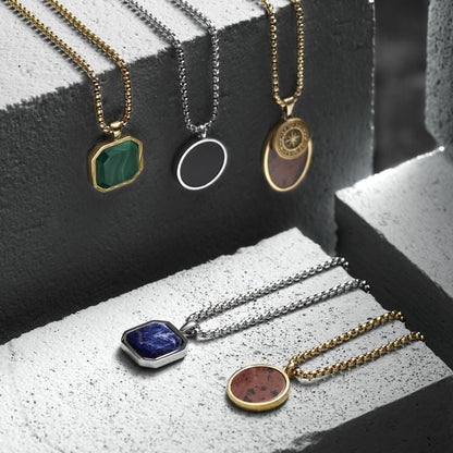 Zyan Gems | Unique Designed  Gold Micron Plated Silver Pendant in Natural Malachite for Men,  Sterling Silver Pendant