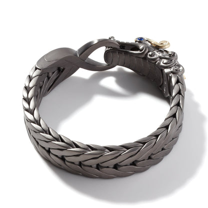Zyan Gems |  Naga Oxidized Dragon Bracelet with Blue Eyes in Gun Metal Finish | 925 Sterling Silver Oxidized Bracelet | Unisex Jewelry Authenticity and 925